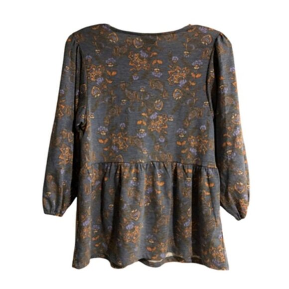 Multicolored Tunic Blouse 3/4 Sleeve Round Neck S #3009 - Picture 2 of 4